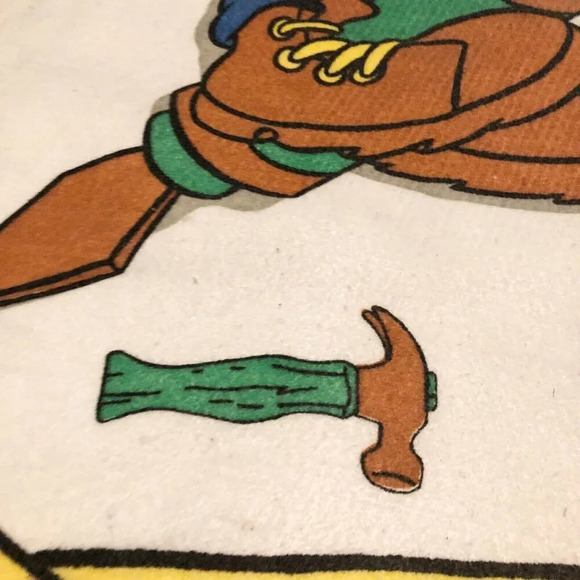 Vintage Disney Mickey Mouse Goofy At Work Construction Blanket Polyester Acrylic - Picture 7 of 16